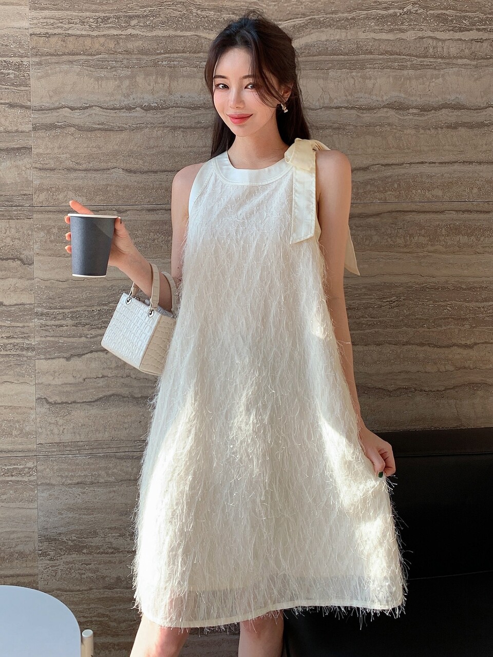 Solid Fuzzy A-Line Dress Sundress