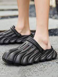 Men Cut Out Slingback Vent Clogs - Black - View 2