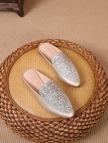 Zapatillas mules de color metálico con lentejuelas - Dorado - Ver 1