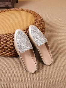 Zapatillas mules de color metálico con lentejuelas - Dorado - Ver 2