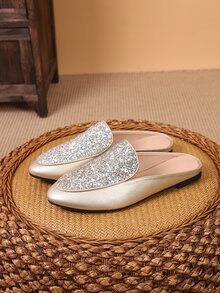 Zapatillas mules de color metálico con lentejuelas - Dorado - Ver 4