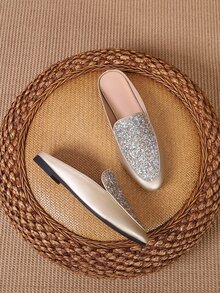 Zapatillas mules de color metálico con lentejuelas - Dorado - Ver 5