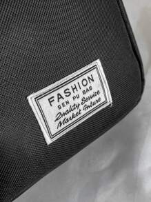 Men Patch Detail Flap Messenger Bag - Black - View 3