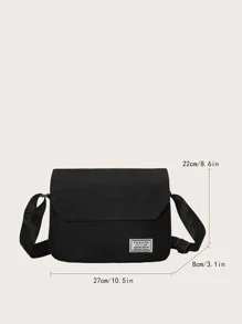 Men Patch Detail Flap Messenger Bag - Black - View 6