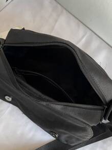 Men Patch Detail Flap Messenger Bag - Black - View 8