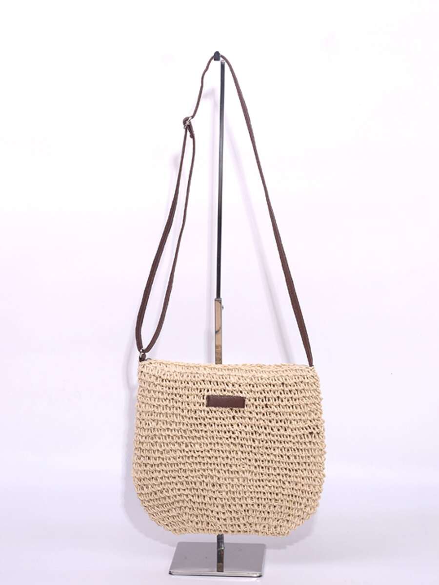 Patch Detail Straw Bag - Beige - View 1