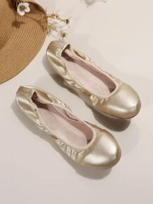 1 par de zapatos planos casuales, ligeros, suaves y cómodos para mujer para otoño/invierno, zapatos planos de moda con estilo slip-on dorado, zapatos planos portátiles - Oro rosa - Ver 5