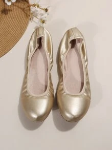 1 par de zapatos planos casuales, ligeros, suaves y cómodos para mujer para otoño/invierno, zapatos planos de moda con estilo slip-on dorado, zapatos planos portátiles - Oro rosa - Ver 6