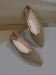 Minimalist Point Toe Faux Suede Ballet Flats - Khaki - View 2