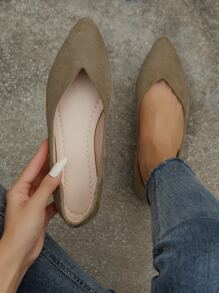 Minimalist Point Toe Faux Suede Ballet Flats - Khaki - View 3