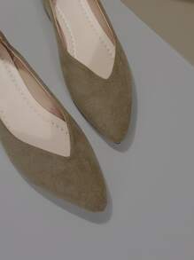 Minimalist Point Toe Faux Suede Ballet Flats - Khaki - View 6