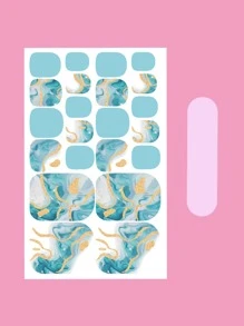 1sheet Marble Print Toenail Art Sticker & 1pc Toenail File - Multicolor - View 2