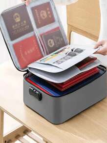 1pc Document Bag With Lock, Flame Resistant 3-Layer File Storage Case With Water-Resistant Zipper, Document Portable Travel Home Organizer Bag For Laptop, Files, Certificates - Grey - View 1