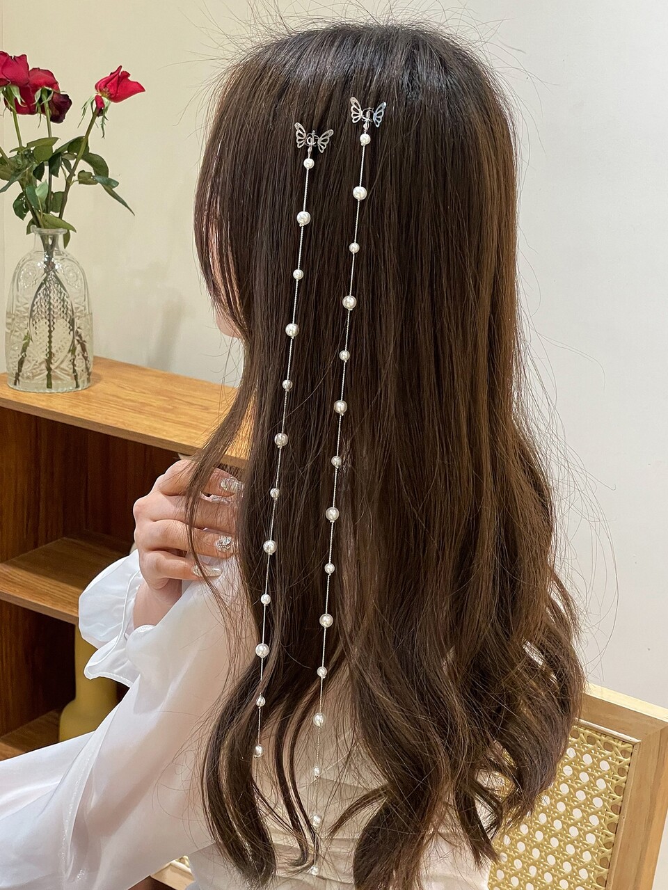 2pcs Faux Pearl Decor Hair Clip Elegant Head Jewelry Hair Chain Head Pieces Jewelry Hair Vine Chain