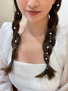 DAZY 2 件仿珍珠装饰发夹优雅头饰发链头饰饰品发藤链