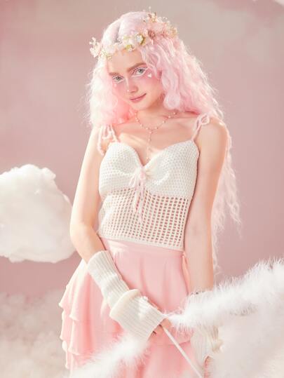 Top in maglia da donna Nodo Bordo a contrasto Nodo frontale Colore unico Casual