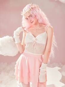 ROMWE Áo dệt kim nữ Thắt nút Tương phản ràng buộc Thắt nơ trước màu trơn Giải trí - Màu be - Xem 4