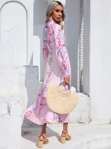 GENKIRA 印花高衩前紐扣襯衫連衣裙 - 粉色 - 查看 2