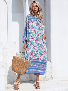 SHEIN VCAY 印花繫帶領荷葉袖洋裝 - 彩色 - 查看 4