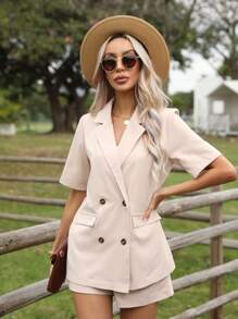 SHEIN LUNE Blazer de doble botonadura con diseño de solapa & Shorts - Albaricoque - Ver 5