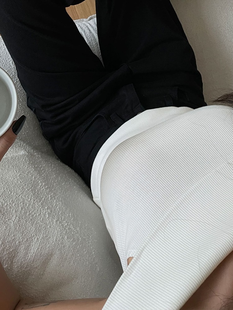 DAZY Off Shoulder Foldover Front Rib-knit Tee - White - View 9