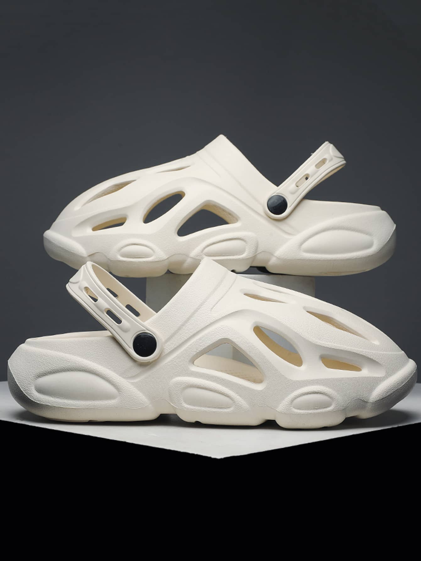 Men Cut Out Slingback Vent Clogs - Beige - View 1