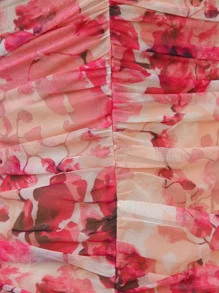 SHEIN BAE Vestido ajustado con estampado floral de un hombro fruncido de malla - Multicolor - Ver 7