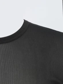 SHEIN BAE Rhinestone Chain Detail Backless Mesh Bodysuit - Black - View 7