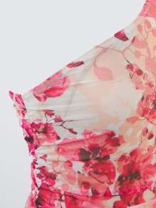SHEIN BAE Vestido ajustado con estampado floral de un hombro fruncido de malla - Multicolor - Ver 8