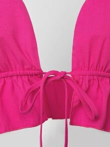 SHEIN VCAY Ruffle Hem Tie Front Crop Top - Hot Pink - View 6