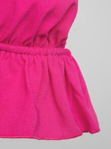 SHEIN VCAY Ruffle Hem Tie Front Crop Top - Hot Pink - View 7