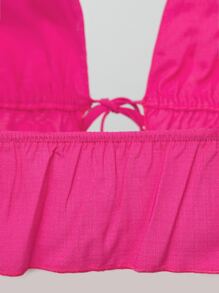 SHEIN VCAY Ruffle Hem Tie Front Crop Top - Hot Pink - View 8