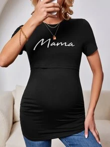 SHEIN Maternity Letter Graphic Nursing Tee - Black - View 1
