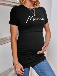 SHEIN Maternity Letter Graphic Nursing Tee - Black - View 3
