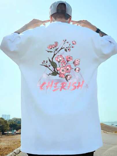 قميص رجالي مناسب، يتميز بطباعة زهور وحروف