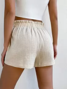 SHEIN EZwear Quần đùi nữ Quần paper-bag màu trơn Giải trí - Màu be - Xem 2