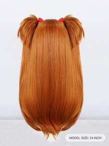 1pc Long Straight Cosplay Synthetic Wig With Bangs & 1pc Wig Cap - Brown - View 2