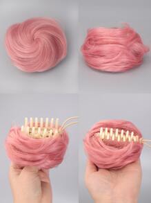 Short Body Wave Synthetic Hair Buns With Claw - Pink - View 1