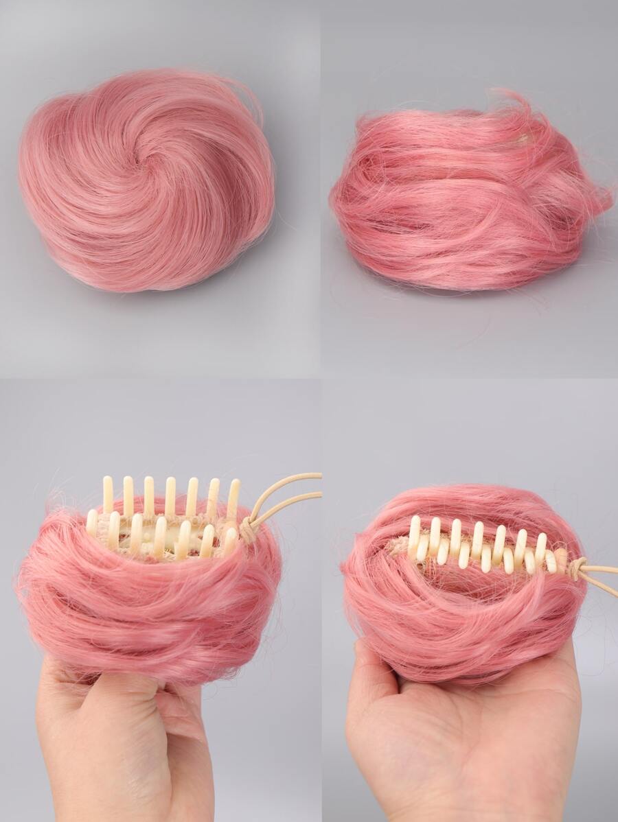 Short Body Wave Synthetic Hair Buns With Claw - Pink - View 1