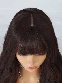 Peluca marrón color largo suelto ondulado sintético pelo con con fleco - Dark Brown - Ver 4