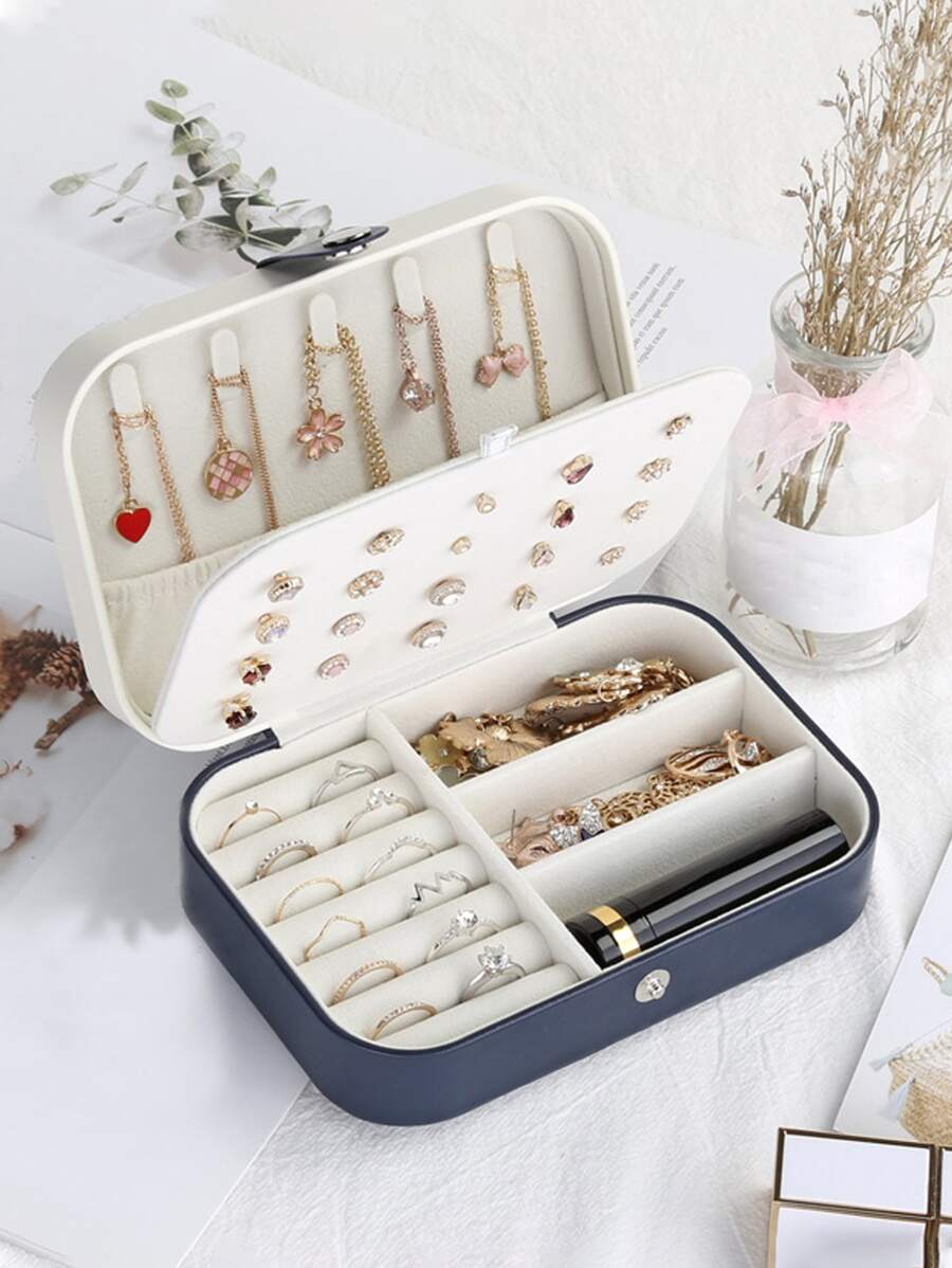 1入組便攜PU首飾盒 - 藍色 - 查看 1