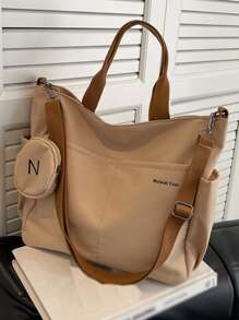 Einkaufstasche mit Buchstaben Grafik, & Münzenbeutel - Khaki - Übersicht 1