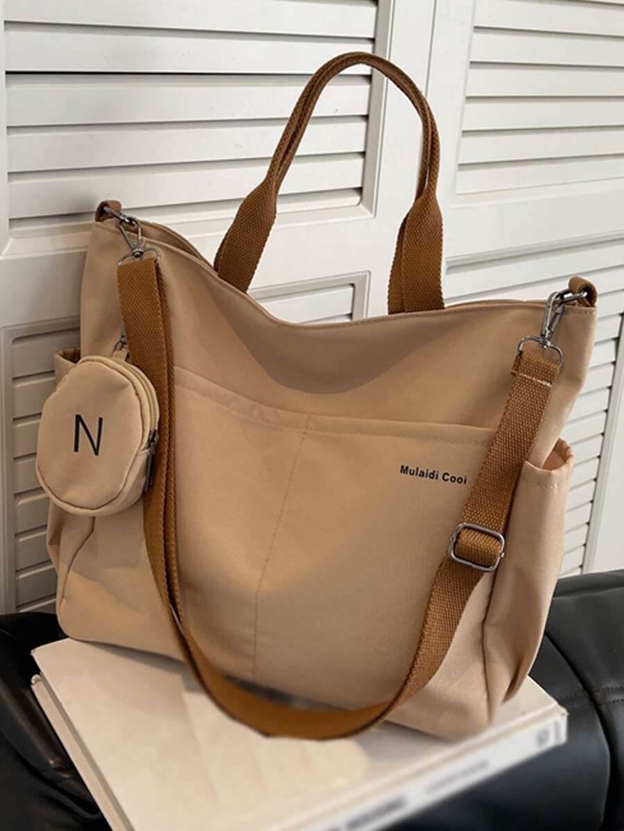 Einkaufstasche mit Buchstaben Grafik, & Münzenbeutel - Khaki - Übersicht 1