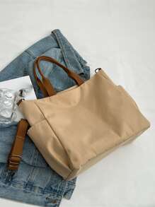 Einkaufstasche mit Buchstaben Grafik, & Münzenbeutel - Khaki - Übersicht 2