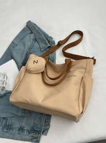 Einkaufstasche mit Buchstaben Grafik, & Münzenbeutel - Khaki - Übersicht 3