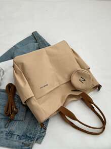 Einkaufstasche mit Buchstaben Grafik, & Münzenbeutel - Khaki - Übersicht 4