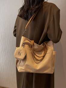 Einkaufstasche mit Buchstaben Grafik, & Münzenbeutel - Khaki - Übersicht 6