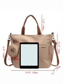 Einkaufstasche mit Buchstaben Grafik, & Münzenbeutel - Khaki - Übersicht 8