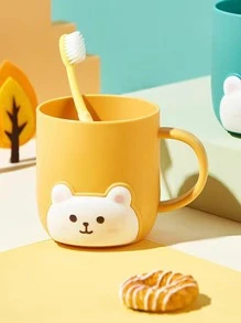 16.9oz Cartoon Bear Wash Cup, Portable Handle Plastic Cup, Kids Toothbrush Cup, Couple Bathroom Cup - Yellow - View 5