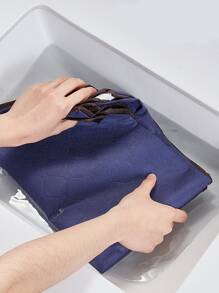 1pc Large Storage Bag Organizer Clothes Storage With Reinforced Handle, Storage Containers For Bedding, Comforters, Clothing, Closet, Clear Window, Sturdy Zippers - Navy Blue - View 2